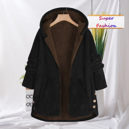 Plus Size Fall/Winter Loose Solid Long Sleeve Flocking Coat