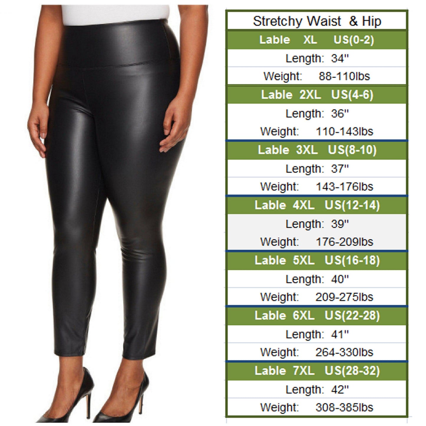 Plus Size Leather Super Stretchy Spandex Tummy Control Oversized Pants