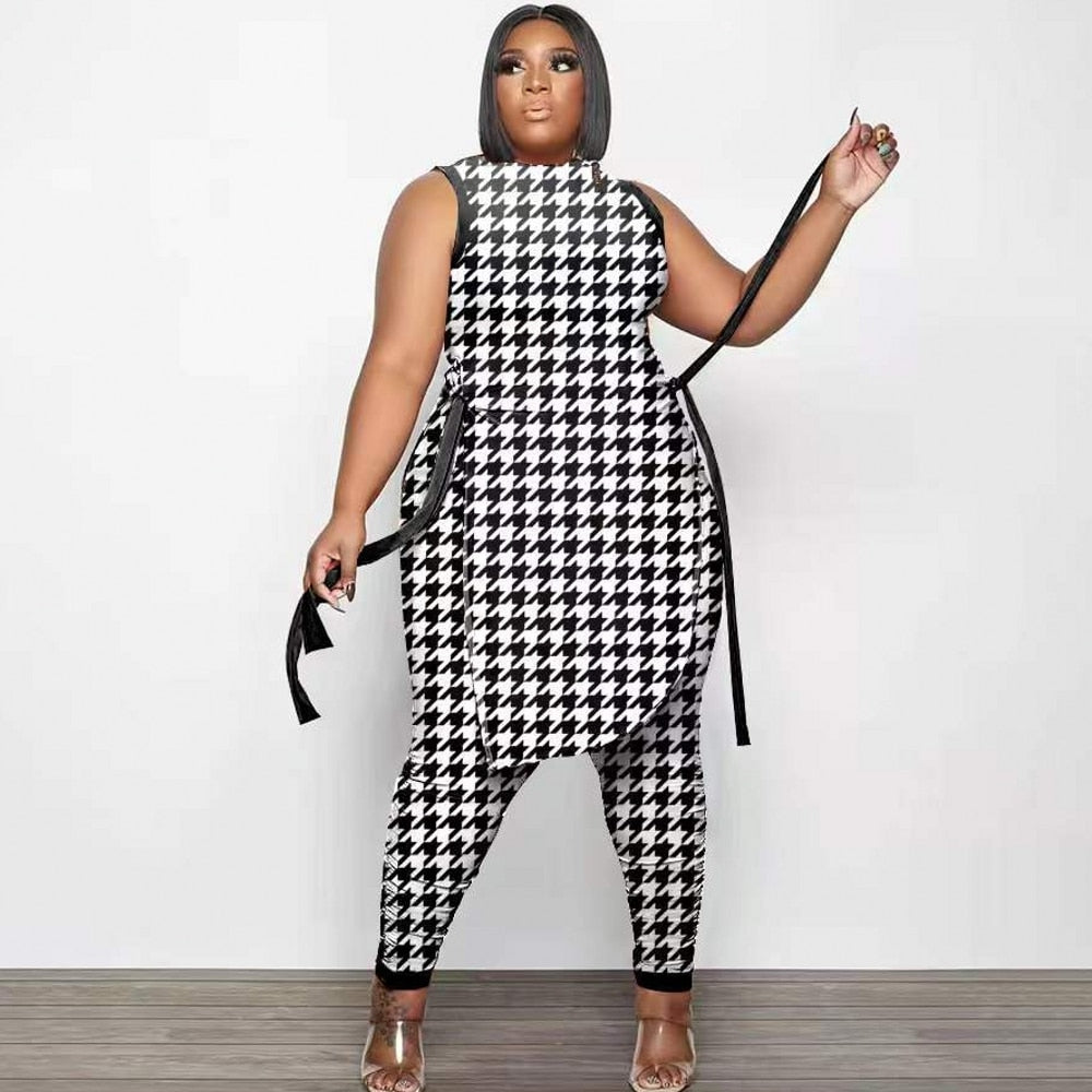 Plus Size 2 Piece Fashion Sleeveless Top And Pants Suit