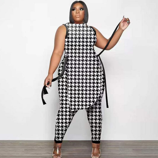 Plus Size 2 Piece Fashion Sleeveless Top And Pants Suit