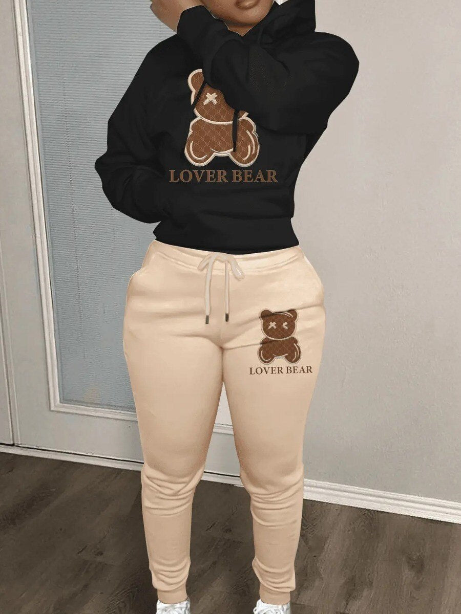 Two Piece Cartoon Letter Print Tracksuit