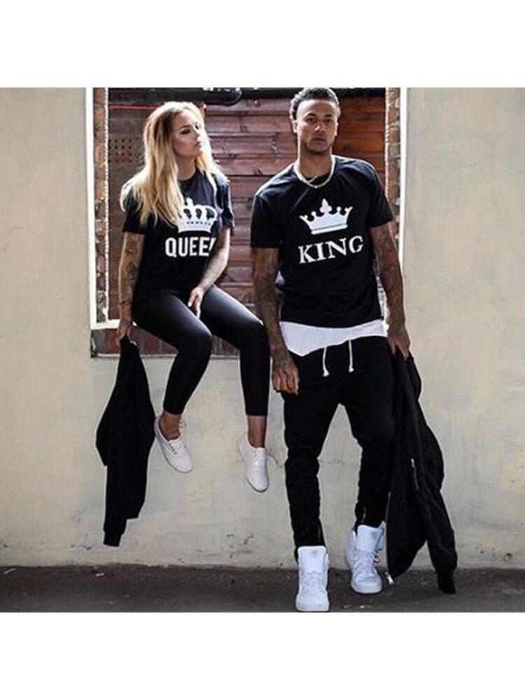 KING/QUEEN Crown Printed Black White T shirts