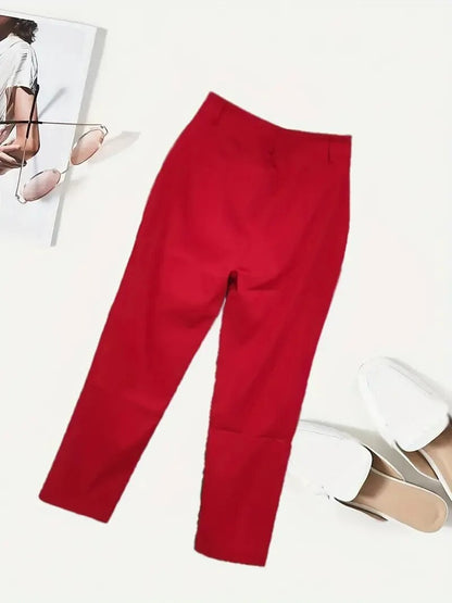 Solid Color High Waist Casual Pencil Skinny Straight Trousers with Pocket