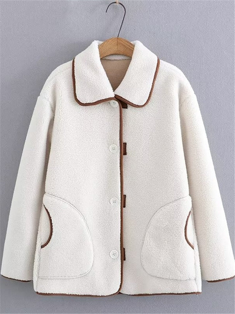 Plus Size Single Breasted Plush Jacket