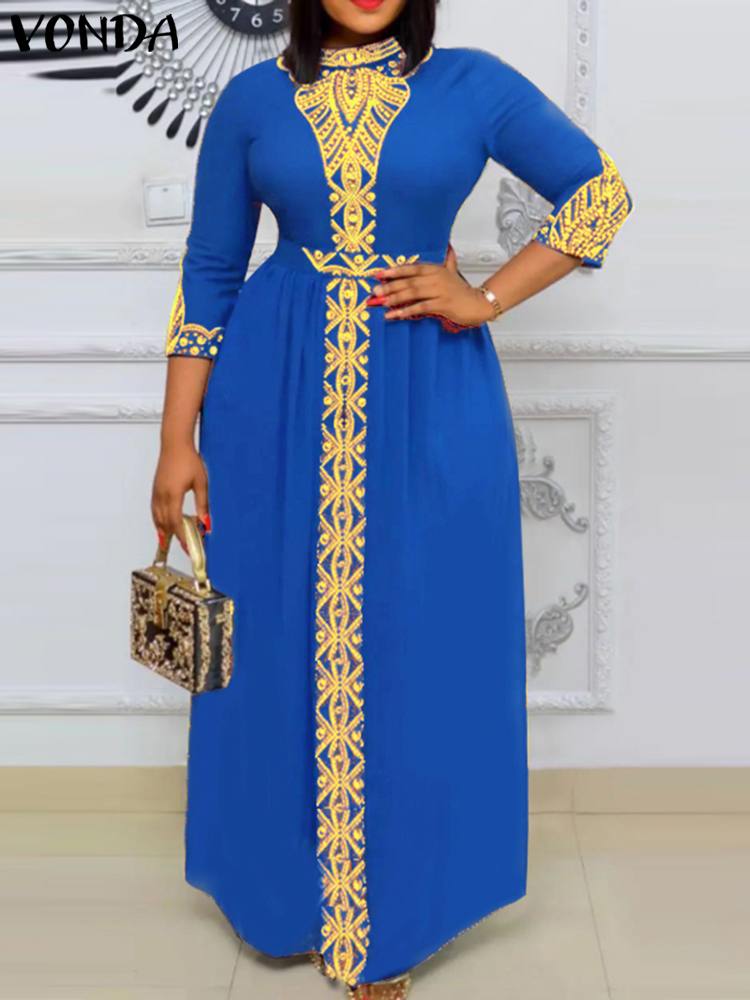 Loose A-Line 3/4 Sleeve Long Dress with Belt