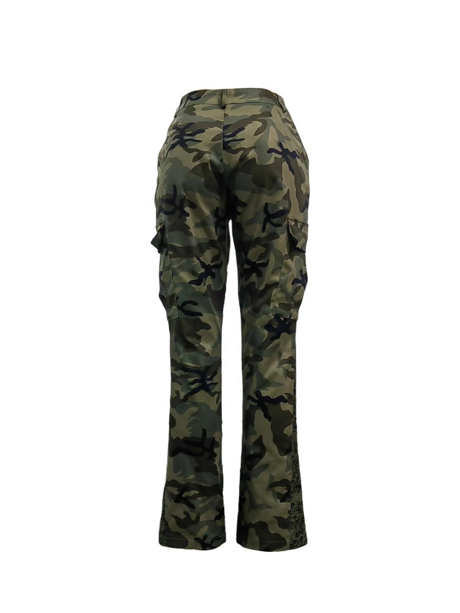 Camo Print Side Pocket Cargo Camouflage Pants