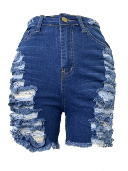 High-waisted Ripped Denim Shorts