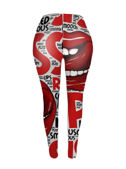 Plus Size Kiss Lip Letter Print High Waisted Legging