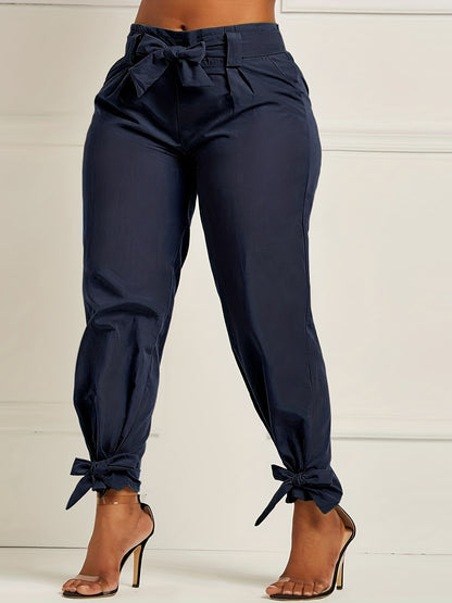 Plus Size Bow Tie Waistband Stretch Tapered Leg Pants