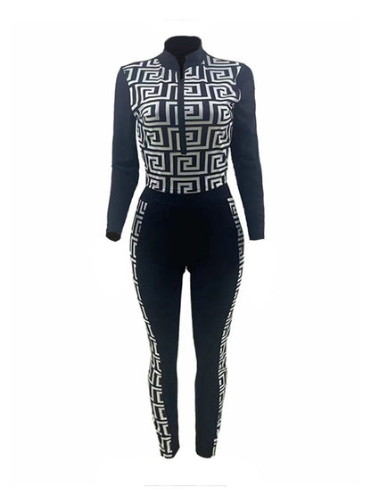 Geometric Print Patchwork Body-shaping Pants Set