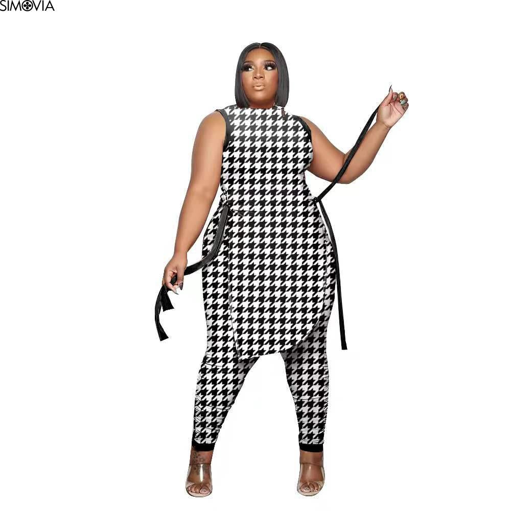 Plus Size 2 Piece Fashion Sleeveless Top And Pants Suit