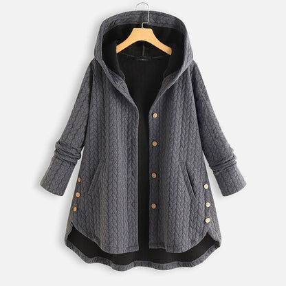 Plus Size Loose Cotton Hooded Mid-length Coat