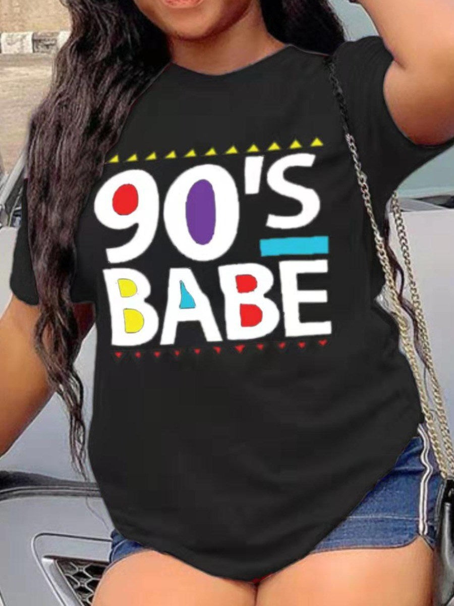 Plus Size 90s Babe Print T-shirt