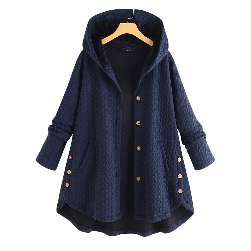 Plus Size Loose Cotton Hooded Mid-length Coat