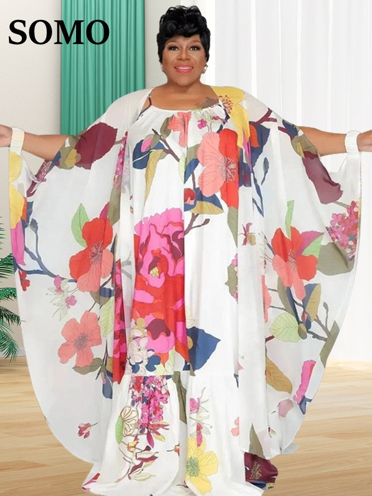 Plus Size Two Piece Dress and Shawl Outfit