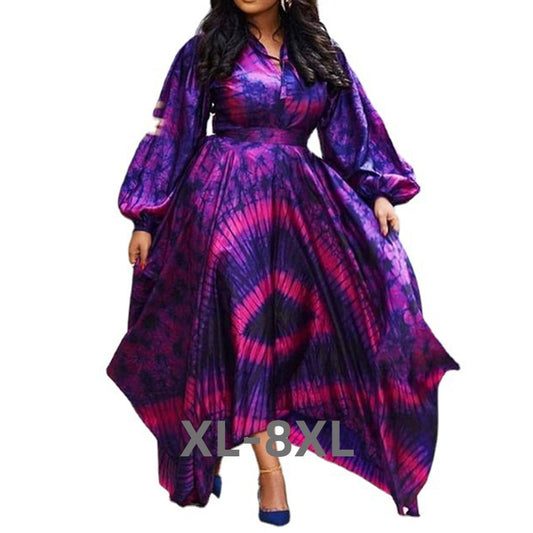 Plus Size Purple High Waist Loose Print Dress