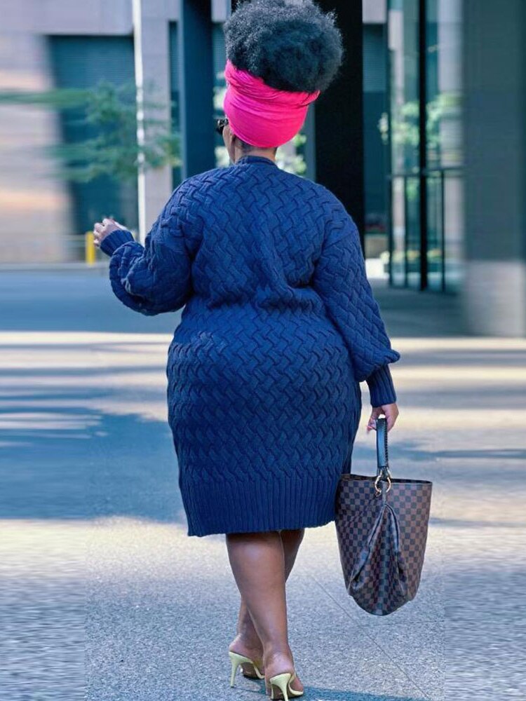 Plus Size Long Winter Loose Street Style Knit Coat