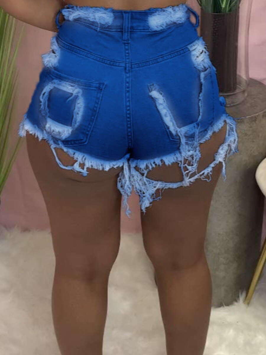 Mid Waist High Stretchy Ripped Baby Denim Shorts