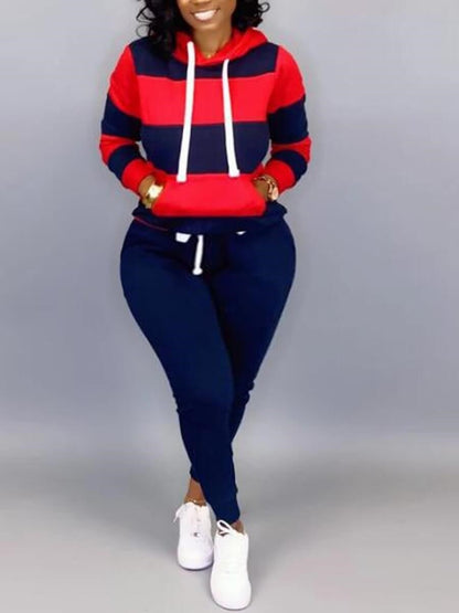 Plus Size Striped Drawstring Tracksuit