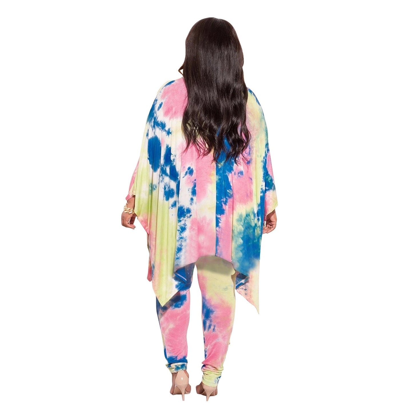 Plus Size Two Piece Tie Dye  Long Sleeve Top and Pant Set