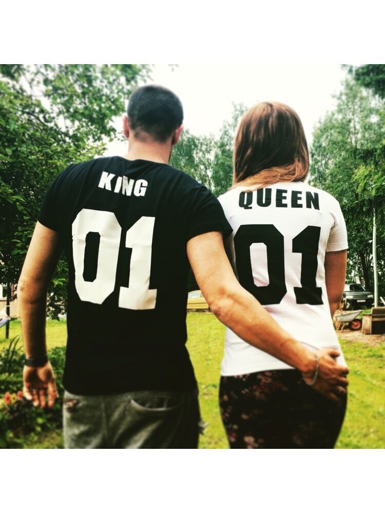 KING/QUEEN Crown Printed Black White T shirts