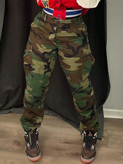 Plus Size Camo Print Side Pocket Cargo Pants