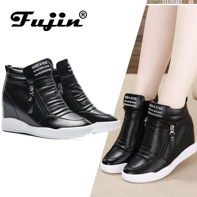 Fujun Platform Wedge Platform Round Toe Sneaker Boots